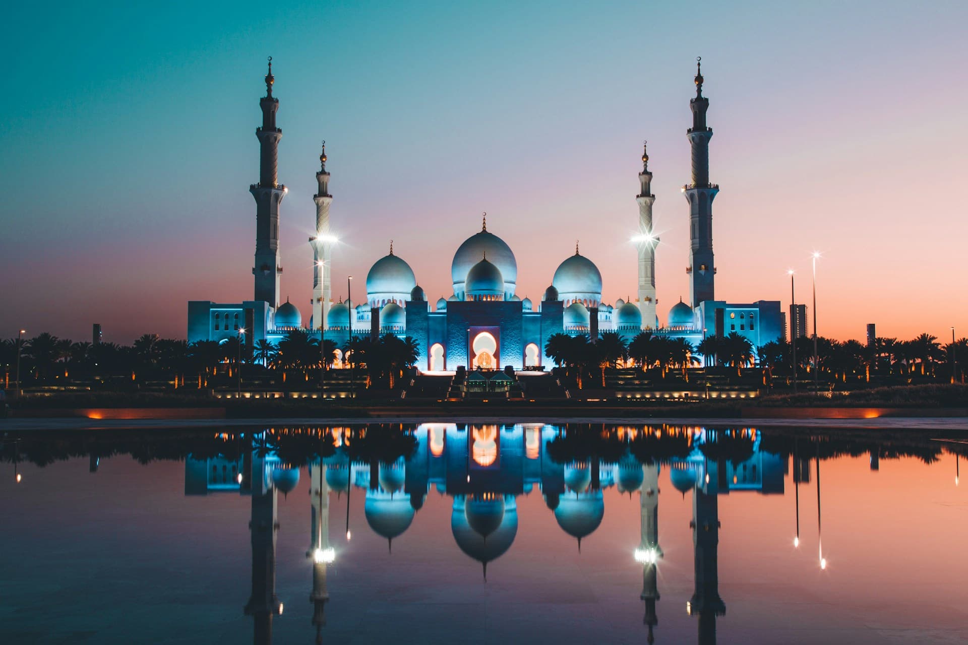 Dubai business district at sunset